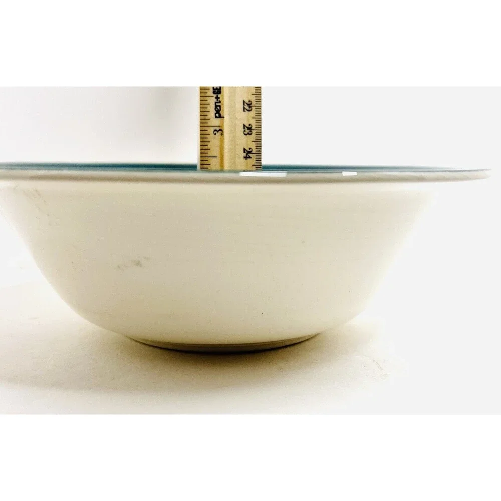 Vintage Teal Stoneware Pasta Bowl 8.5” Salad Bowl Blue Green Modern Ceramic
